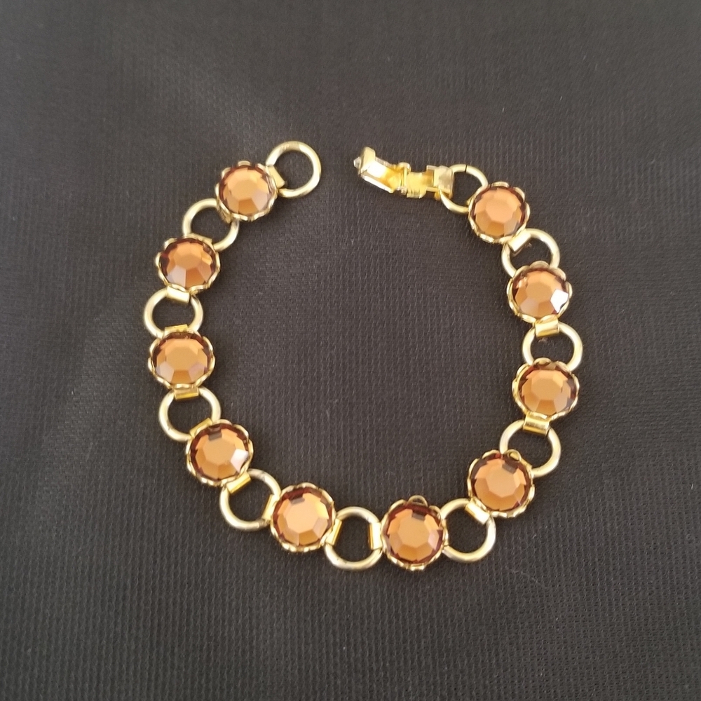 Vintage Faceted Smokey Quartz Bracelet 7" With 10 Stones Each 10mm Wide & Long.